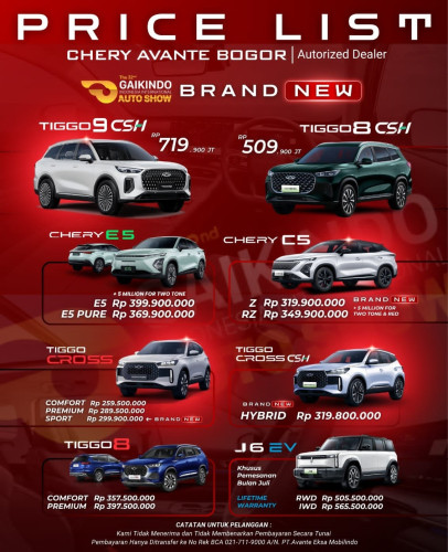 Pricelist Harga Chery panongan 2025